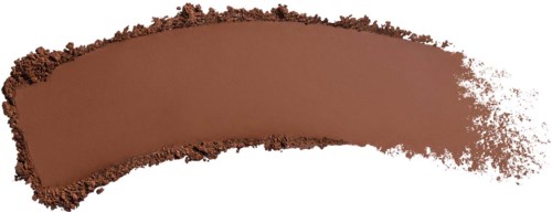 A brown makeup powder swiped across a black background, with some powder scattered around the edges.