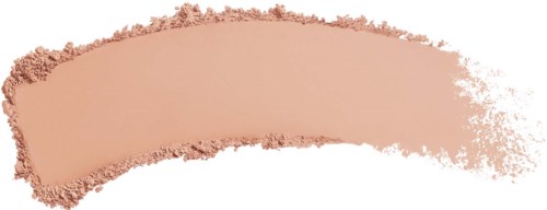 A beige powdery makeup product, smudged in a curved shape on a black background.