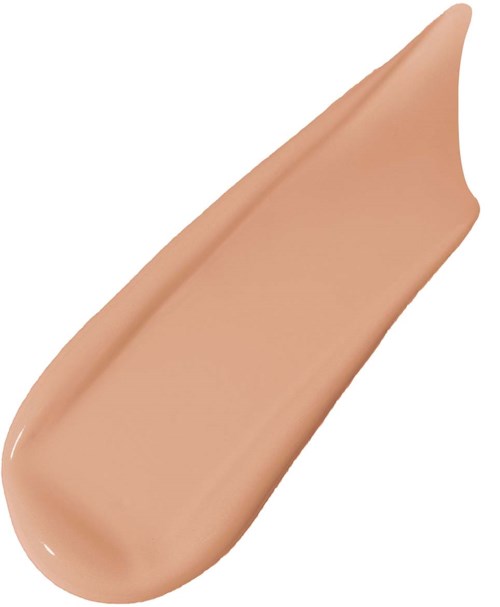 En beigefärgad flytande makeup- eller foundationprov med slät, lätt glänsande yta.