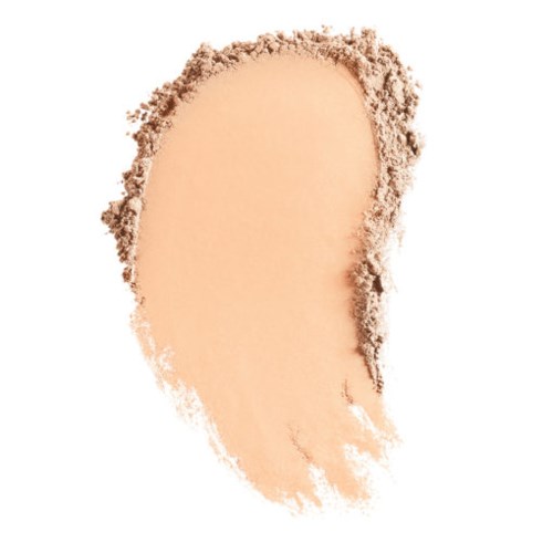 Makeup-puder spridd ut i en form som liknar en ansiktskontur på en vit bakgrund.