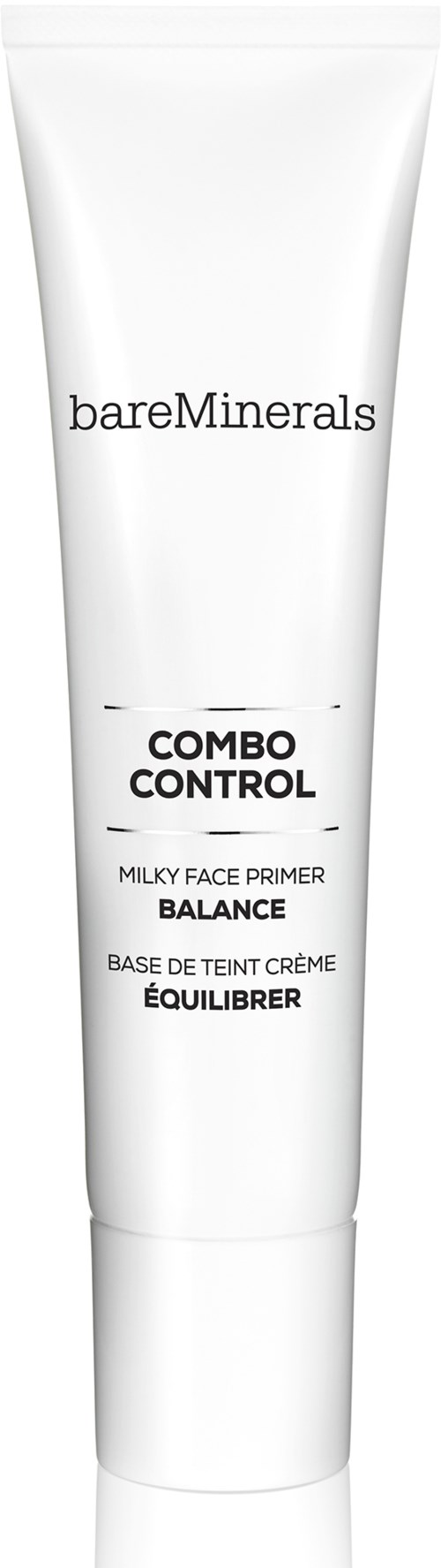 BareMinerals Combo Control Milky Face Primer i en vit tub. Den jämnar ut och förbereder huden.