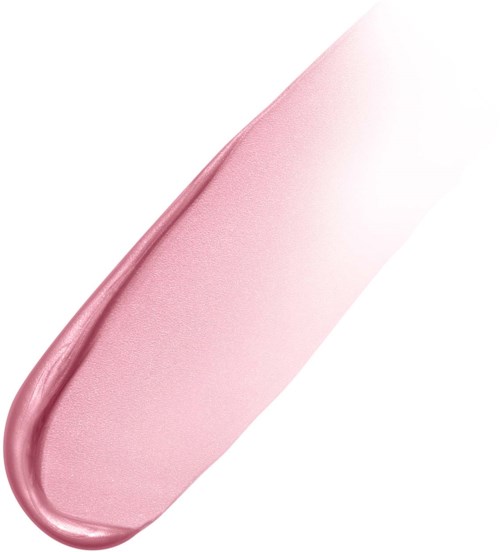 Et rosa leppestiftstrøk med glatt, skinnende tekstur og en liten bøy i enden.