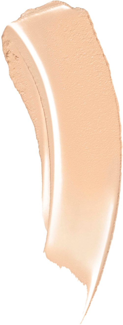 A beige-colored skincare product, creamy and curved, with smooth texture. Looks like a foundation or concealer stick.