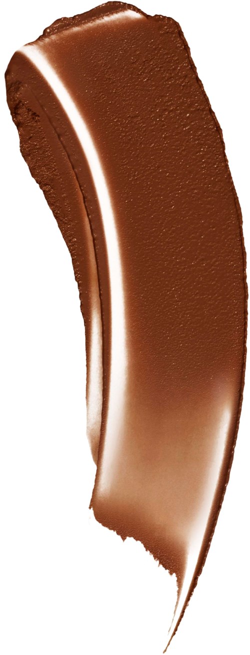 A curved streak of chocolate sauce or spread against a plain white background.