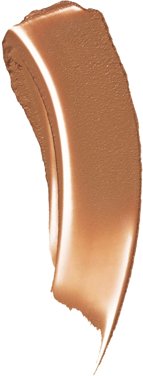 A smooth, curved swatch of bronze-colored makeup or cream product on a white background.