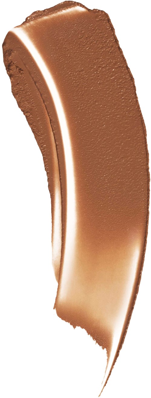 A curved, smooth, brown cosmetic product, likely a foundation or concealer stick with a shiny finish.