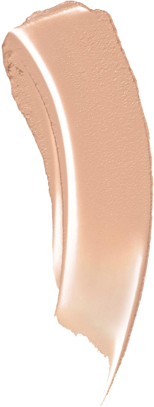 A beige and white curved smear of makeup product, possibly foundation or concealer, on a white background.