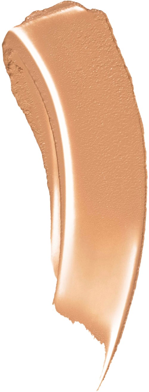 A beige foundation makeup swatch with a smooth, slightly shiny surface, curved in a brush stroke.