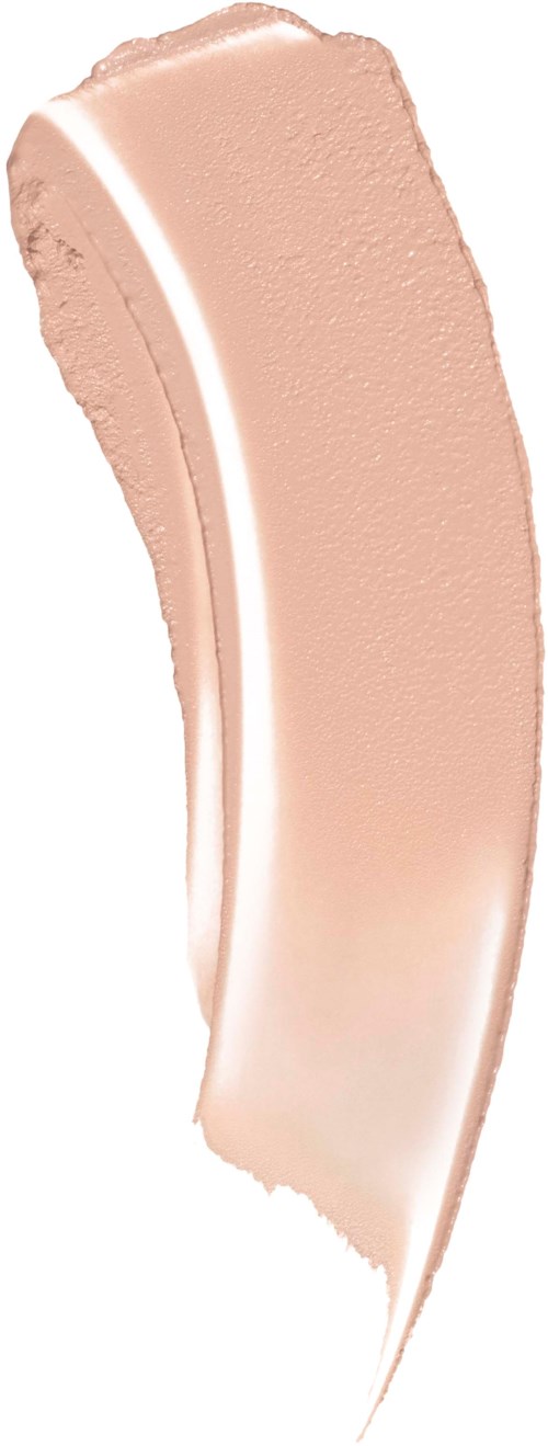 A beige makeup concealer with a smooth texture, shaped like a curved stick.