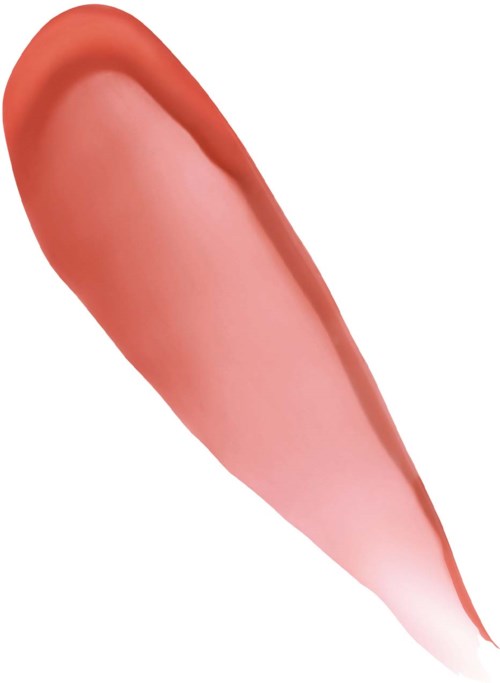 Et nærbilde av en pensel med rosa-oransje maling på busten.