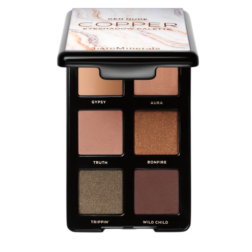 A makeup palette with six eyeshadows in different shades named Gyspy, Aura, Truth, Bonfire, Trippin', Wild Child.