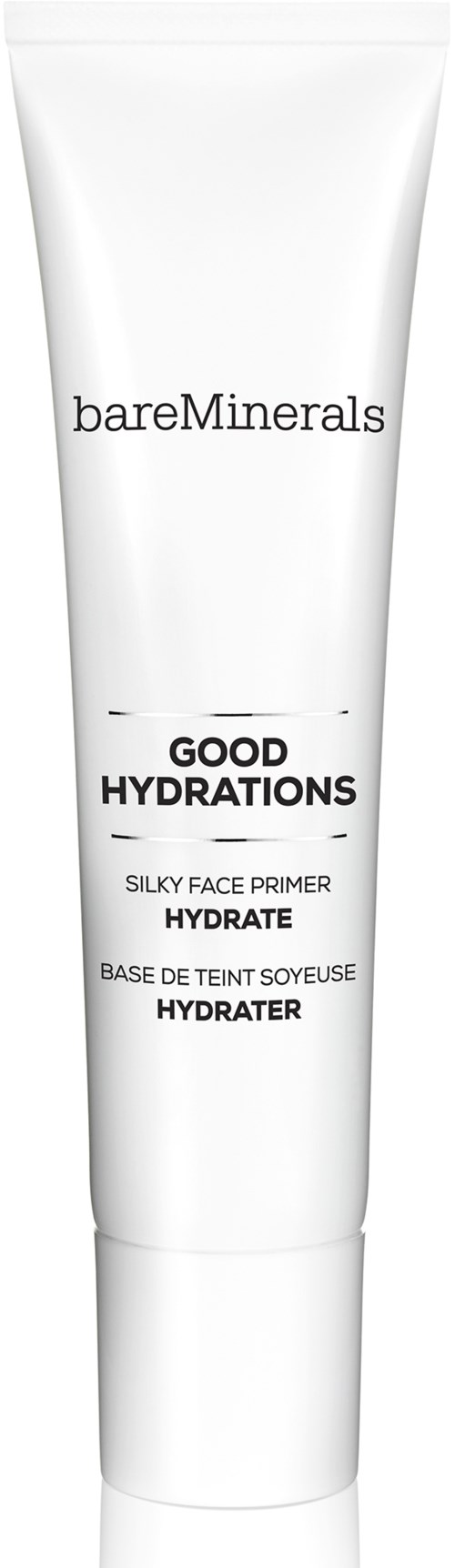 En vit tub med bareMinerals Good Hydrations ansiktsprimer med svart text.