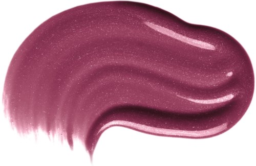 Ett svep av glittrande lila läppglans eller färg med glitter och en glänsande finish.