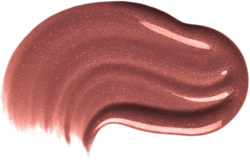 Ein pinkfarbener, glitzernder Make-up- oder Nagellackfleck mit wellenförmigen Rändern auf schwarzem Hintergrund.