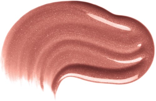 Ett prov av glansig, rosa-liknande läppstift med en slät, kurvig form och glittrande partiklar.