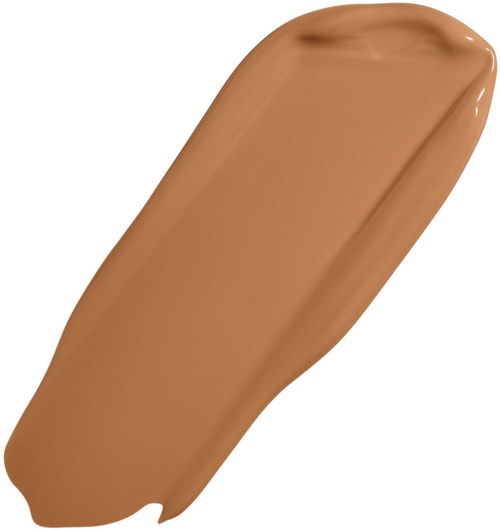 Näyte vaaleanruskeasta tai beigestä nestemäisestä meikkivoiteesta valkoisella taustalla.