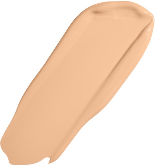 Beige nestemäinen meikkivoide näytteenä valkoisella taustalla.