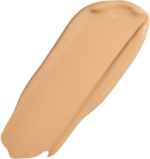 Beige nestemäinen meikkivoide näyte, jolla on sileä, kermaisa koostumus ja hieman kiiltävä lopputulos.