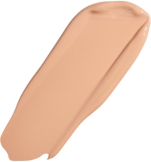 En beige flytande makeup-prov med slät textur och lätt glans.