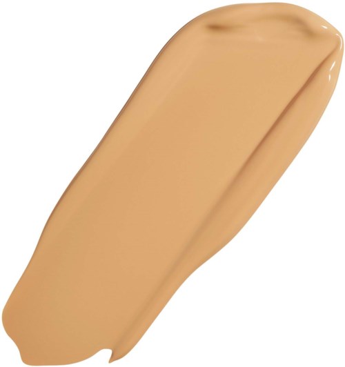 En beige flytande foundationprov med jämn textur och lätt glans.
