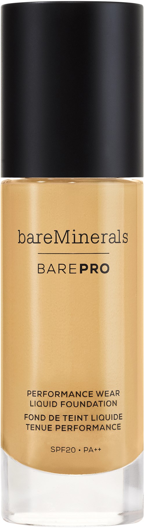 Butelka podkładu w płynie bareMinerals BarePRO z SPF, zapewniająca trwałość i jednolite krycie skóry.