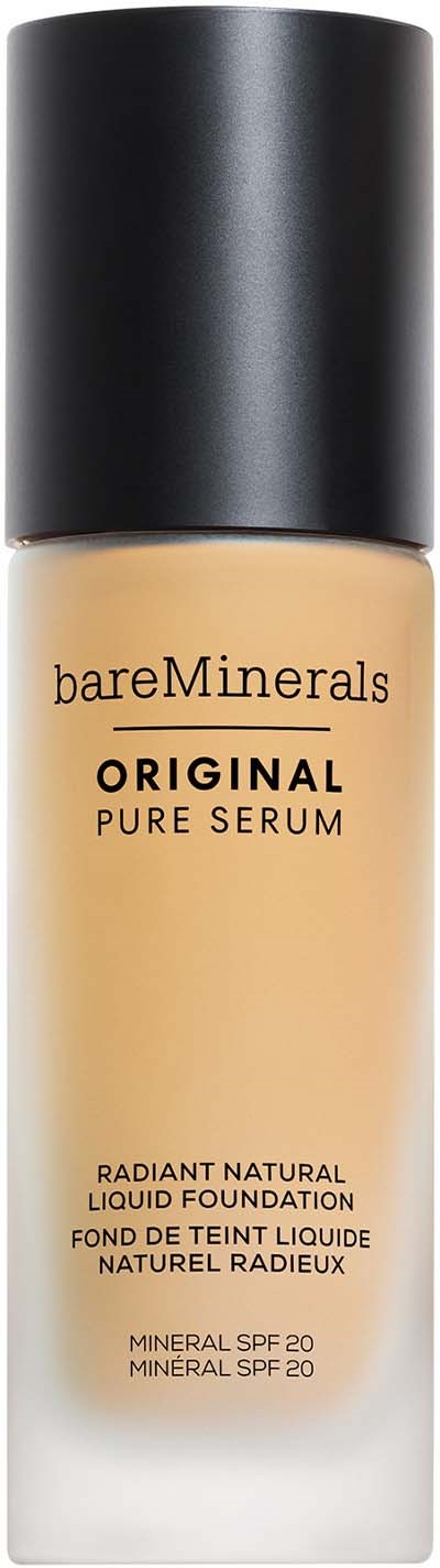 En flaske af bareMinerals Original Pure Serum foundation med SPF 20 og naturlige ingredienser.