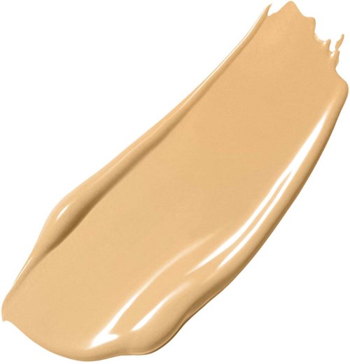 En stribe af beige flydende makeup med en blank finish, der spreder sig med bløde kurver.