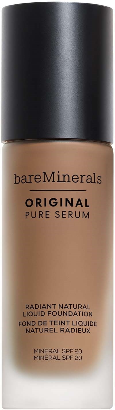 En flaske med bareMinerals Original Pure Serum flydende foundation med SPF 20, i naturlig hudtone.