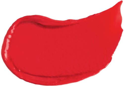 Rød leppestiftflekk på svart bakgrunn. Lampende, glatt og glatt med en buet form.