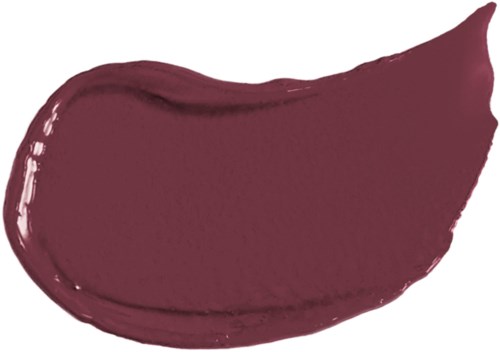 En provbit av mörklila läppstift på vit bakgrund.