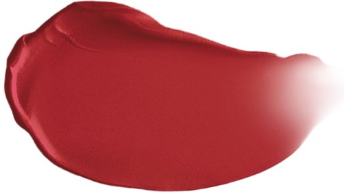 Ett ljusrött läppstiftstänk med slät, blank yta på svart bakgrund.
