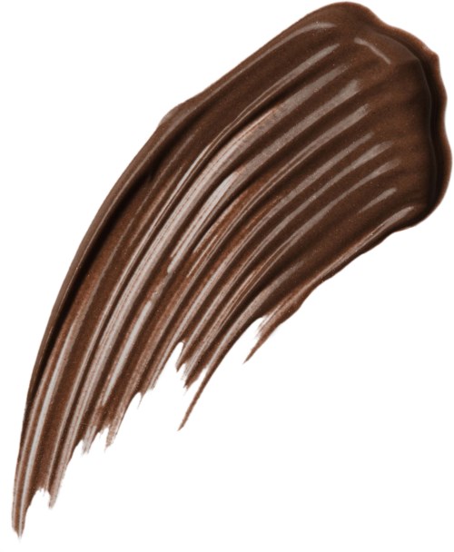 Ett tjockt, böjt spår av chokladsås på vit bakgrund.
