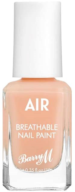 A bottle of breathable nail paint with a white cap and peach-colored polish.