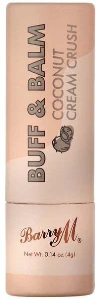 En sylinderformet stift av Barry M Buff & Balm kokosnøttkremkross, brukt til hudpleie eller leppepleie.