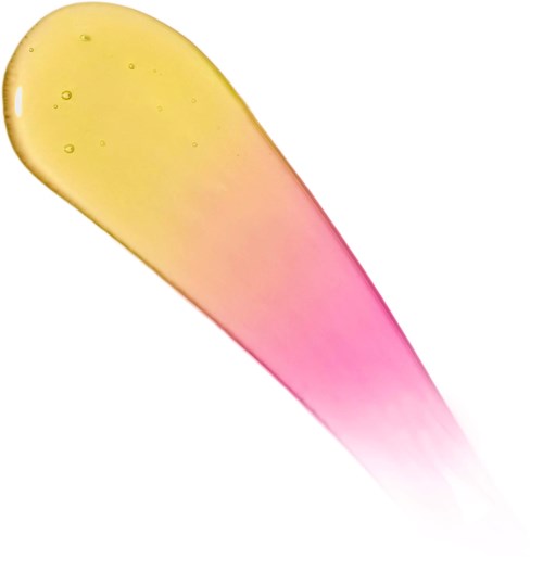Värikäs geeli, jossa keltainen ja pinkki sulautuvat toisiinsa, teardrop-muodossa.