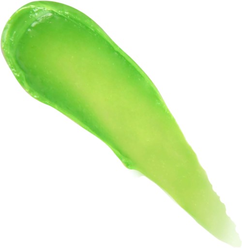 Vihreä aloe vera -geeli valkoisella taustalla, kartiomainen ja läpinäkyvä.