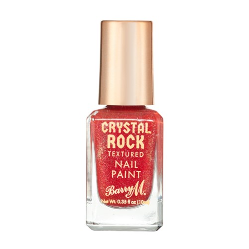 En flaska röd nagellack med textur, med en guldkapsel, märkt 'Crystal Rock' av Barry M.
