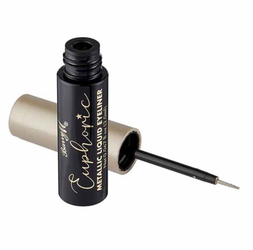 En sort flydende eyelinerflaske med indbygget børste, mærket som "Supreme" og "metallic liquid eyeliner".