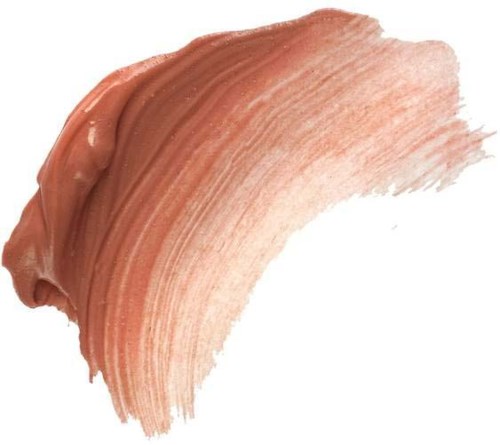 En bred, krökt penseldrag av rosa-ljusfärgad målarfärg med synlig textur och blandning.