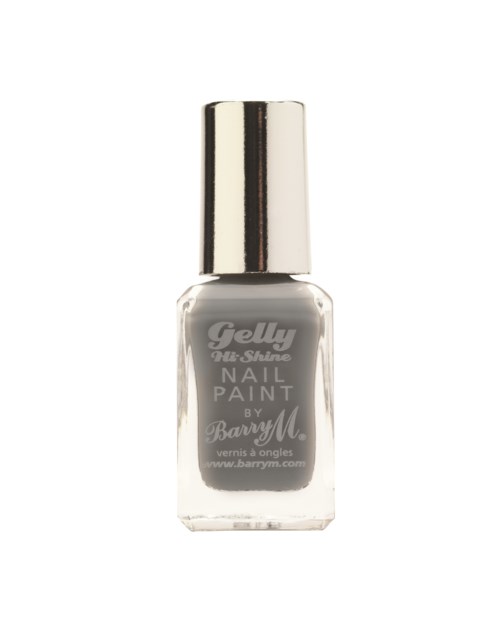En liten glasflaska med nagellack med en glänsande silverkork, märkt "Gelly" av Berry M.