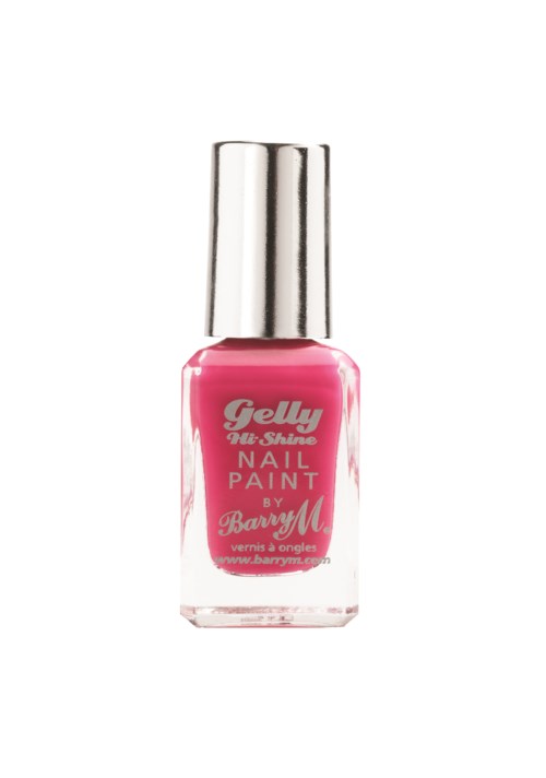 Rosa nagellackflaska med silverlock, märkt 'Gelly Miss Shell Nail Paint by Barry M.'