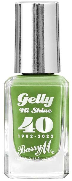 En grön nagellackflaska med silverlock, som firar 40 år av Barry M, från 1982 till 2022.