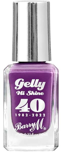 Lila nagellackflaska med silverlock, firar Gelly Hi Shines 40-årsjubileum med Barry M.
