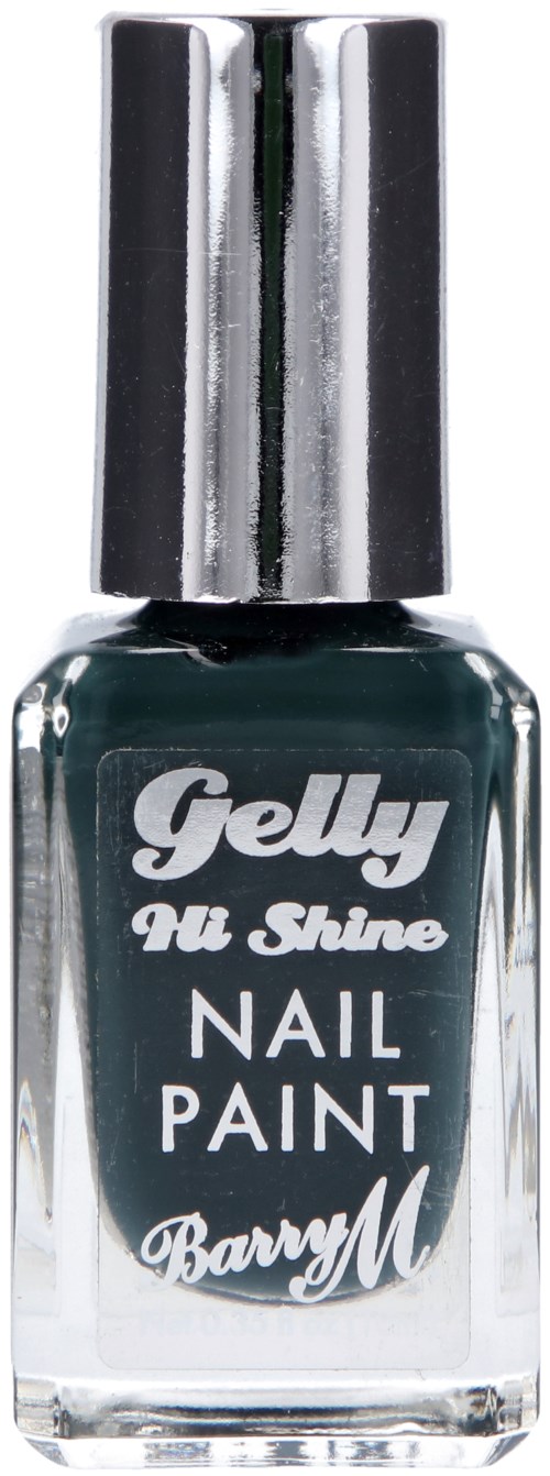 En flaska nagellack märkt 'Gelly Nail Shine' med en silverkork.