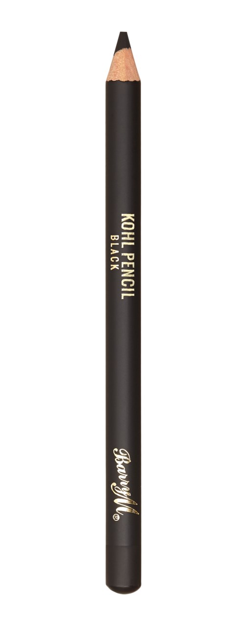 En svart ögonpenna med guldtext som säger 'Kohli Pencil Black' och en slipad spets.