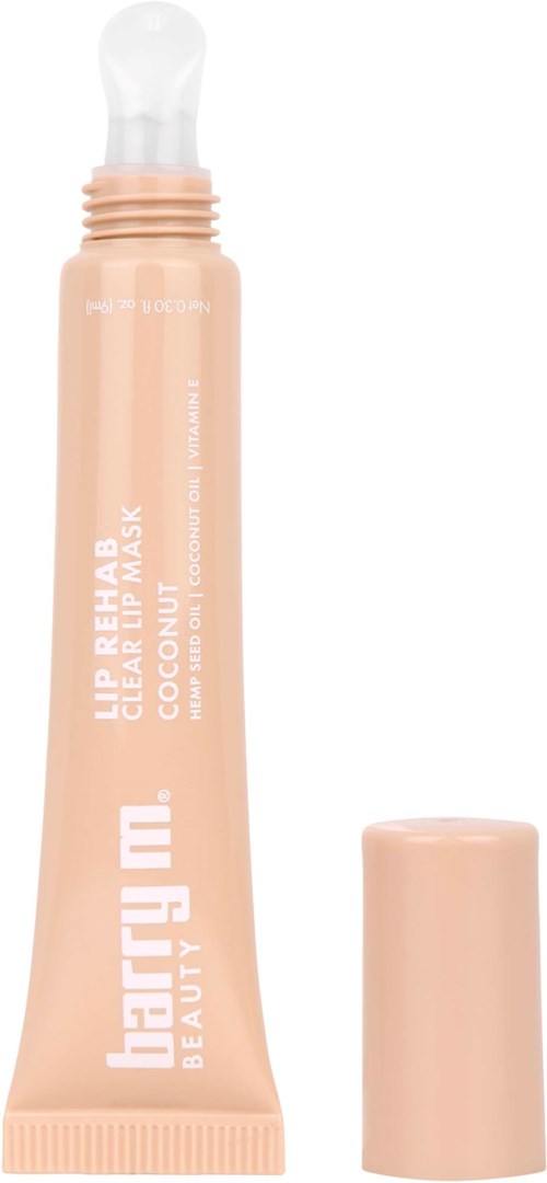  persikka sävyinen putkilasi jonka pää on läpinäkyvä ja pyöreä, siinä lukee 'HYDRATYUM BEAUTY LIP' huulimasikka varten.