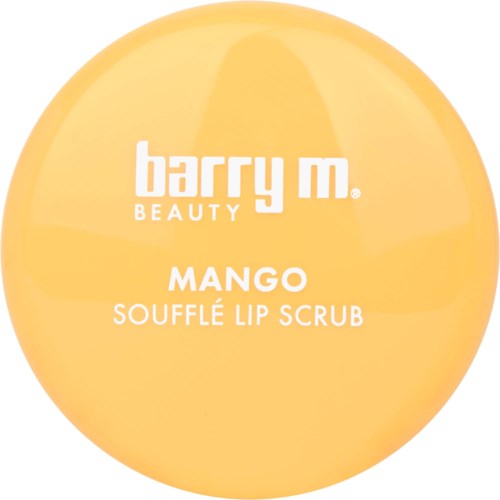 Pyöreä, oranssi rasia, jossa lukee 'Barry M Beauty Mango Soufflé Lip Scrub.'