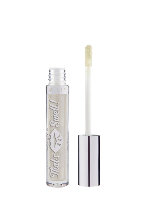 A small clear tube with a white cap and a wand applicator, likely lip gloss or balm.