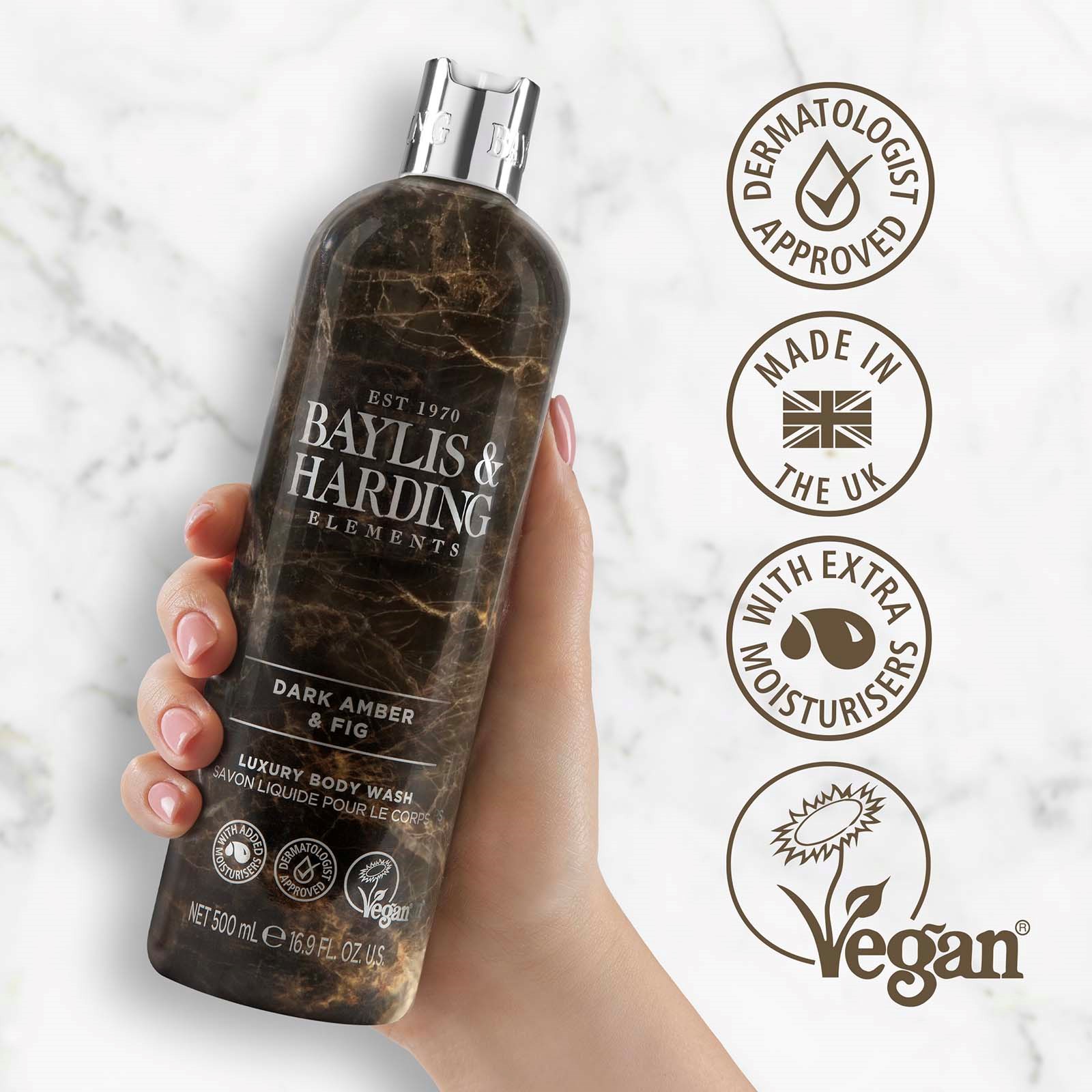 Baylis & Harding Elements Dark Amber & Fig Body Wash 500ml - Mydło do (obrázok 3)