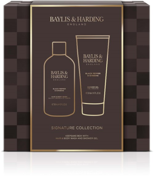 Rasio sisältää pullon ja putken, joissa on mustapippuri ja ginseng, nimeltä 'Baylis & Harding' ja 'Signature Collection.'